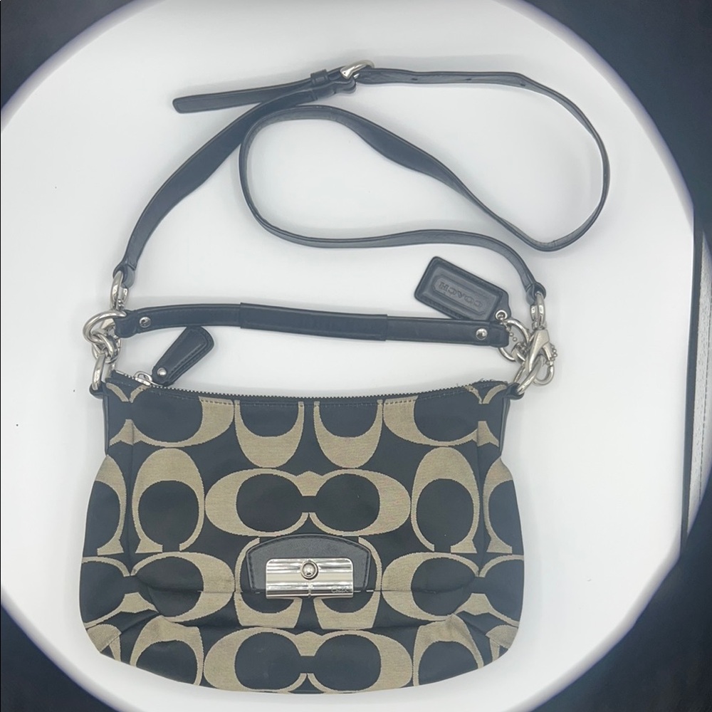 Coach Black and Tan Shoulder Bag with Adjustable Strap